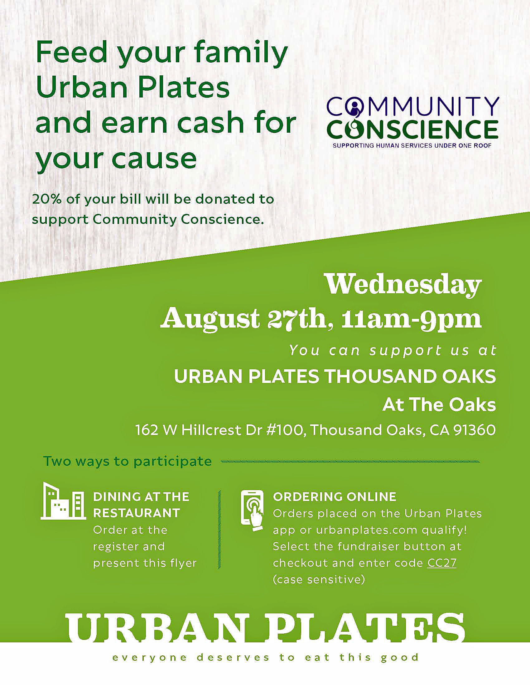 URBAN PLATES dining fundraiser on August 27th! – Community Conscience